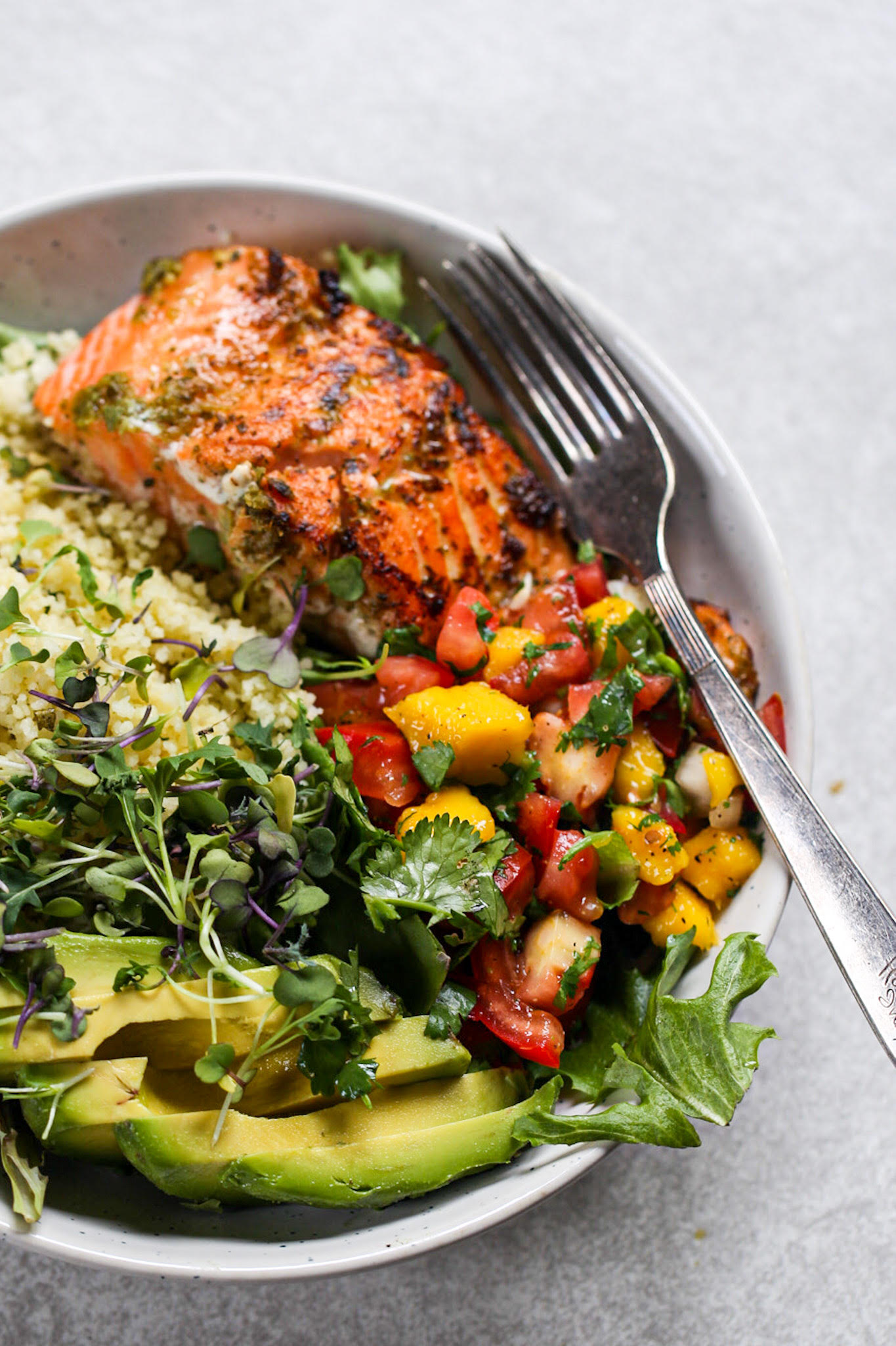 Cilantro Lime Salmon and Couscous Salad bowl - AFROVITALITYEATS